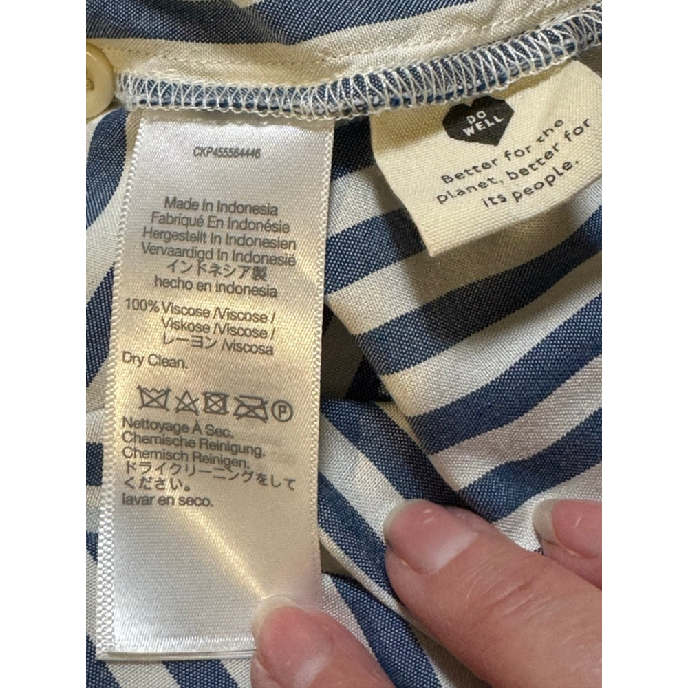 Women's Madewell Blue White Striped Button Down pleated back boxy fit Shirt M - Picture 8 of 12